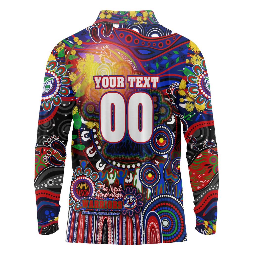 Personalised NAIDOC Week 2025 Warriors Rugby Long Sleeve Polo Shirt Aboriginal Dot Painting
