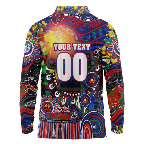 Personalised NAIDOC Week 2025 Warriors Rugby Long Sleeve Polo Shirt Aboriginal Dot Painting