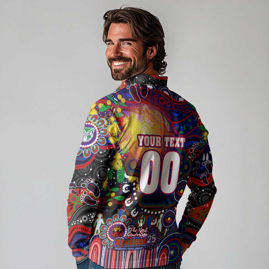 Personalised NAIDOC Week 2025 Warriors Rugby Long Sleeve Polo Shirt Aboriginal Dot Painting