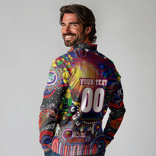 Personalised NAIDOC Week 2025 Warriors Rugby Long Sleeve Polo Shirt Aboriginal Dot Painting