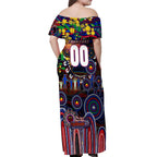 Personalised NAIDOC Week 2025 Warriors Rugby Off Shoulder Maxi Dress Aboriginal Dot Painting