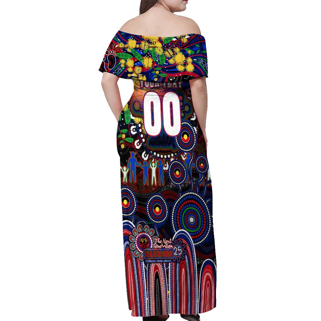 Personalised NAIDOC Week 2025 Warriors Rugby Off Shoulder Maxi Dress Aboriginal Dot Painting