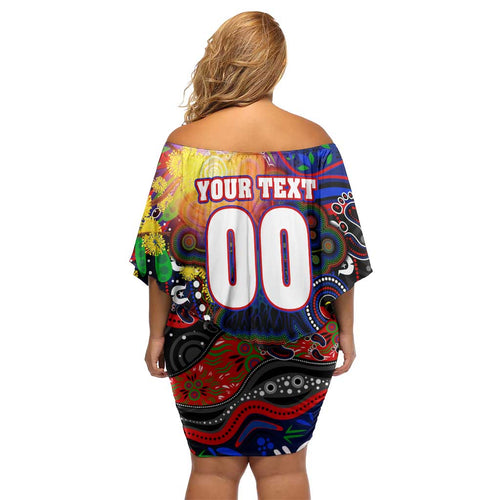 Personalised NAIDOC Week 2025 Warriors Rugby Off Shoulder Short Dress Aboriginal Dot Painting