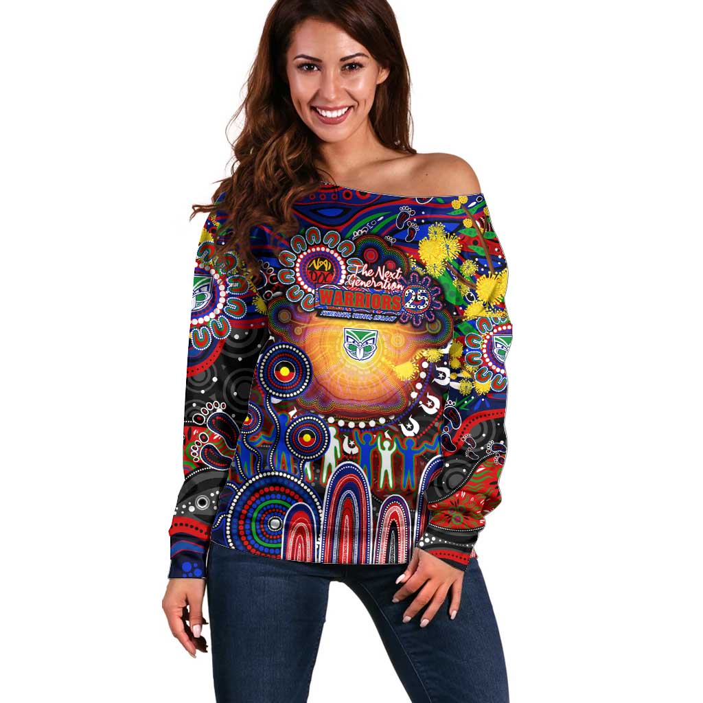 Personalised NAIDOC Week 2025 Warriors Rugby Off Shoulder Sweater Aboriginal Dot Painting
