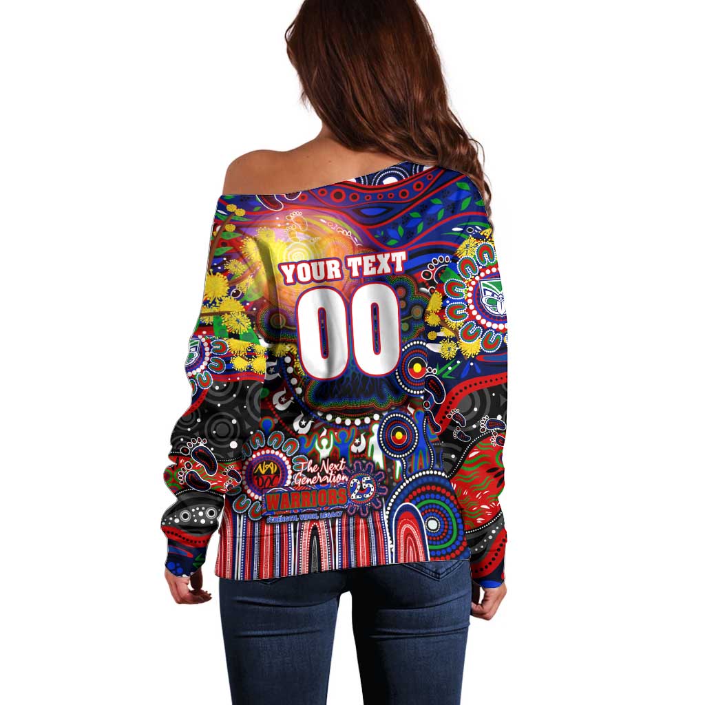 Personalised NAIDOC Week 2025 Warriors Rugby Off Shoulder Sweater Aboriginal Dot Painting