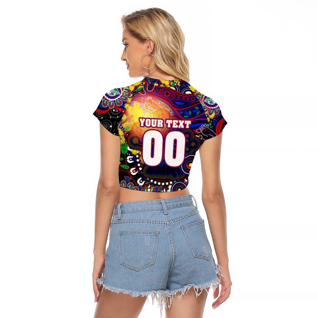 Personalised NAIDOC Week 2025 Warriors Rugby Raglan Cropped T Shirt Aboriginal Dot Painting