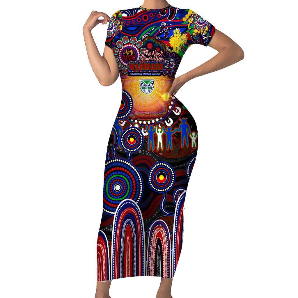 Personalised NAIDOC Week 2025 Warriors Rugby Short Sleeve Bodycon Dress Aboriginal Dot Painting