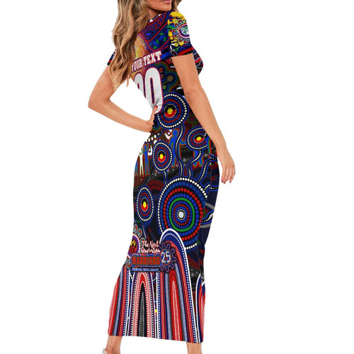 Personalised NAIDOC Week 2025 Warriors Rugby Short Sleeve Bodycon Dress Aboriginal Dot Painting