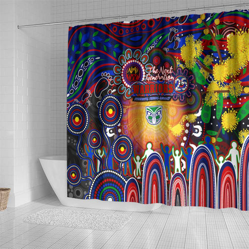 NAIDOC Week 2025 Warriors Rugby Shower Curtain Aboriginal Dot Painting