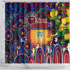 NAIDOC Week 2025 Warriors Rugby Shower Curtain Aboriginal Dot Painting