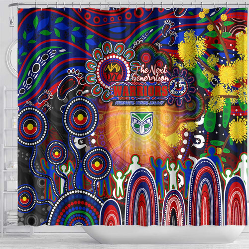 NAIDOC Week 2025 Warriors Rugby Shower Curtain Aboriginal Dot Painting