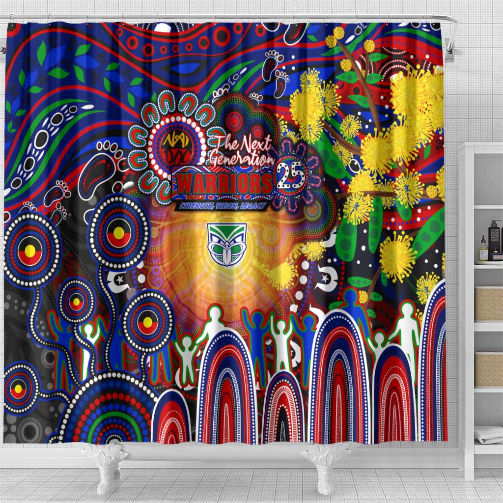 NAIDOC Week 2025 Warriors Rugby Shower Curtain Aboriginal Dot Painting