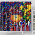 NAIDOC Week 2025 Warriors Rugby Shower Curtain Aboriginal Dot Painting