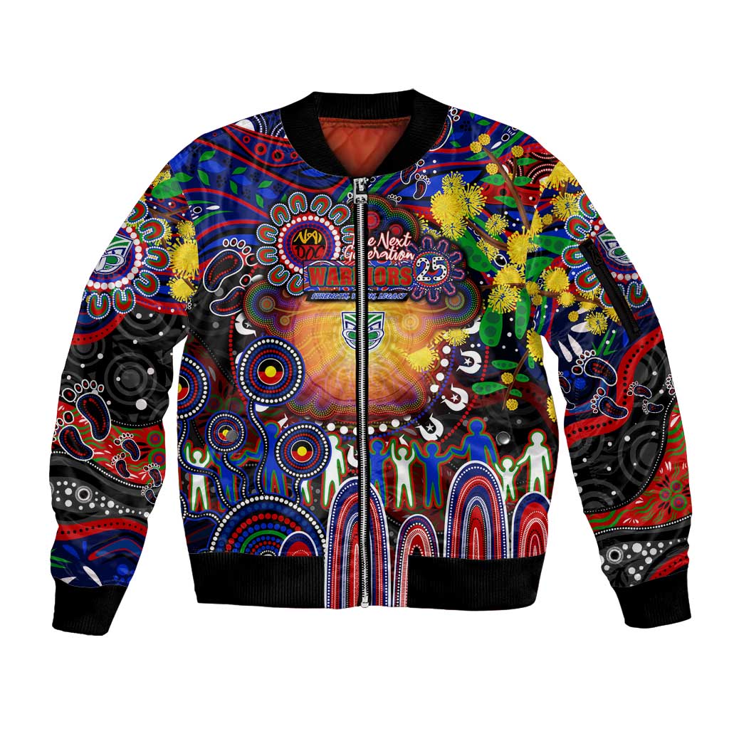Personalised NAIDOC Week 2025 Warriors Rugby Sleeve Zip Bomber Jacket Aboriginal Dot Painting