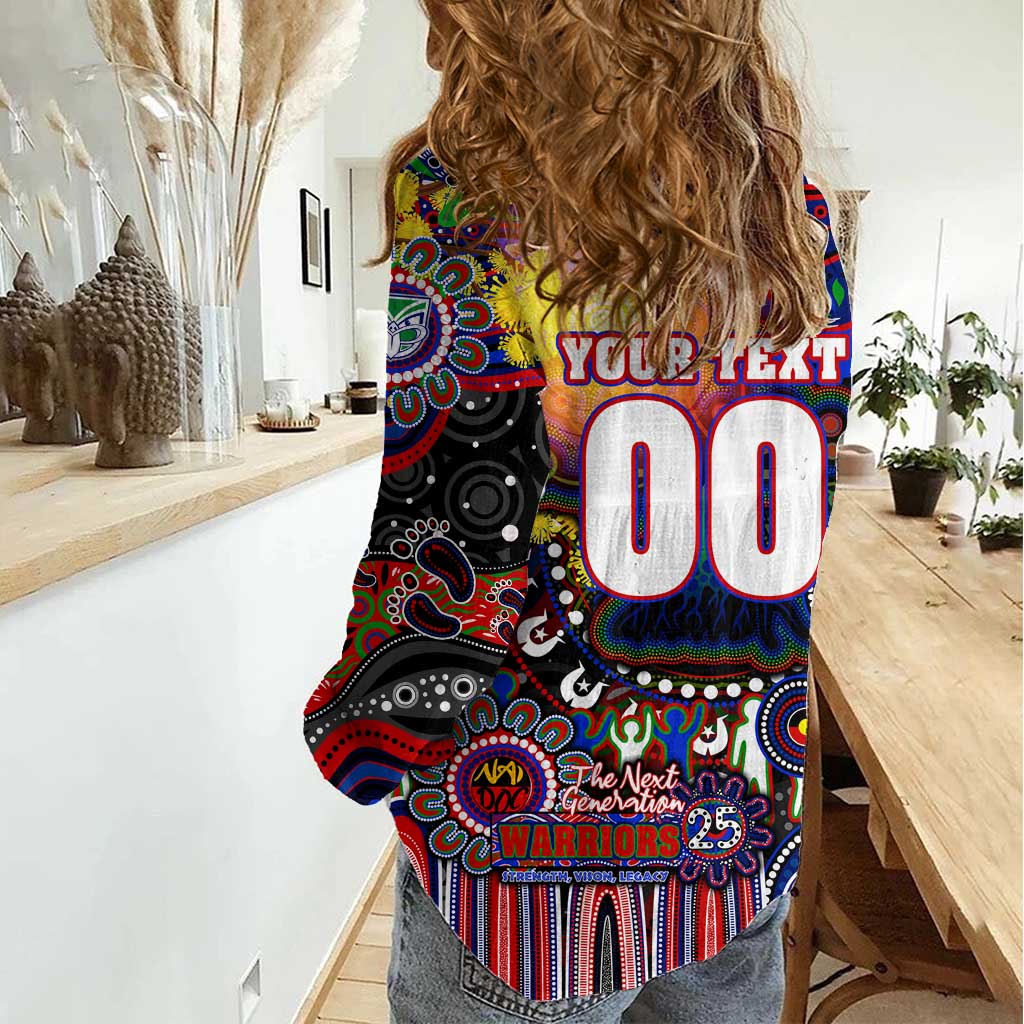 Personalised NAIDOC Week 2025 Warriors Rugby Women Casual Shirt Aboriginal Dot Painting