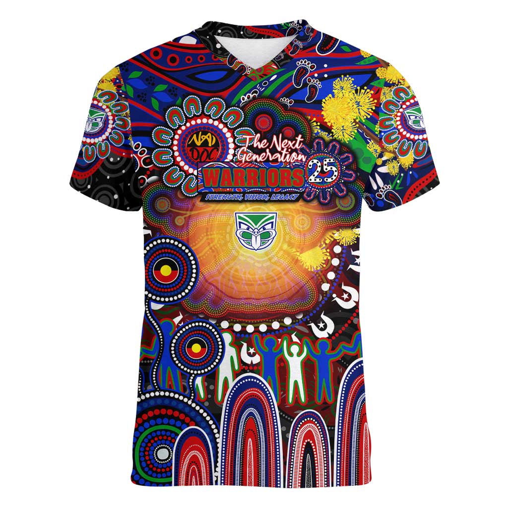 Personalised NAIDOC Week 2025 Warriors Rugby Women V-Neck T-Shirt Aboriginal Dot Painting