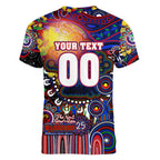 Personalised NAIDOC Week 2025 Warriors Rugby Women V-Neck T-Shirt Aboriginal Dot Painting