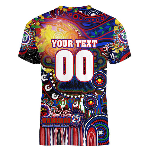 Personalised NAIDOC Week 2025 Warriors Rugby Women V-Neck T-Shirt Aboriginal Dot Painting