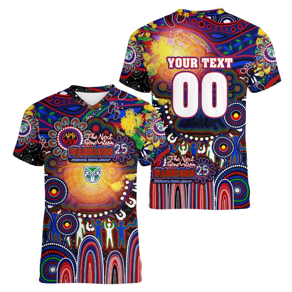 Personalised NAIDOC Week 2025 Warriors Rugby Women V-Neck T-Shirt Aboriginal Dot Painting