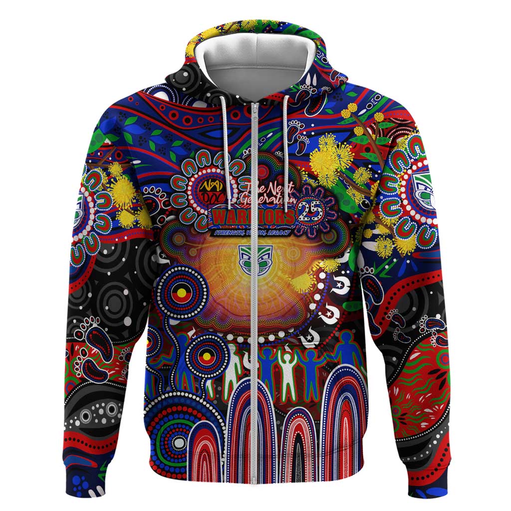Personalised NAIDOC Week 2025 Warriors Rugby Zip Hoodie Aboriginal Dot Painting