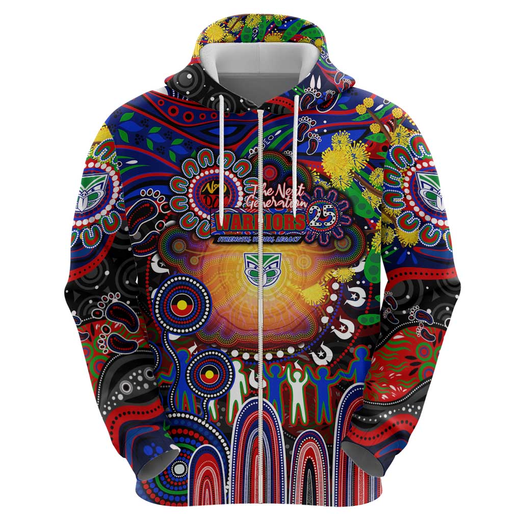 Personalised NAIDOC Week 2025 Warriors Rugby Zip Hoodie Aboriginal Dot Painting