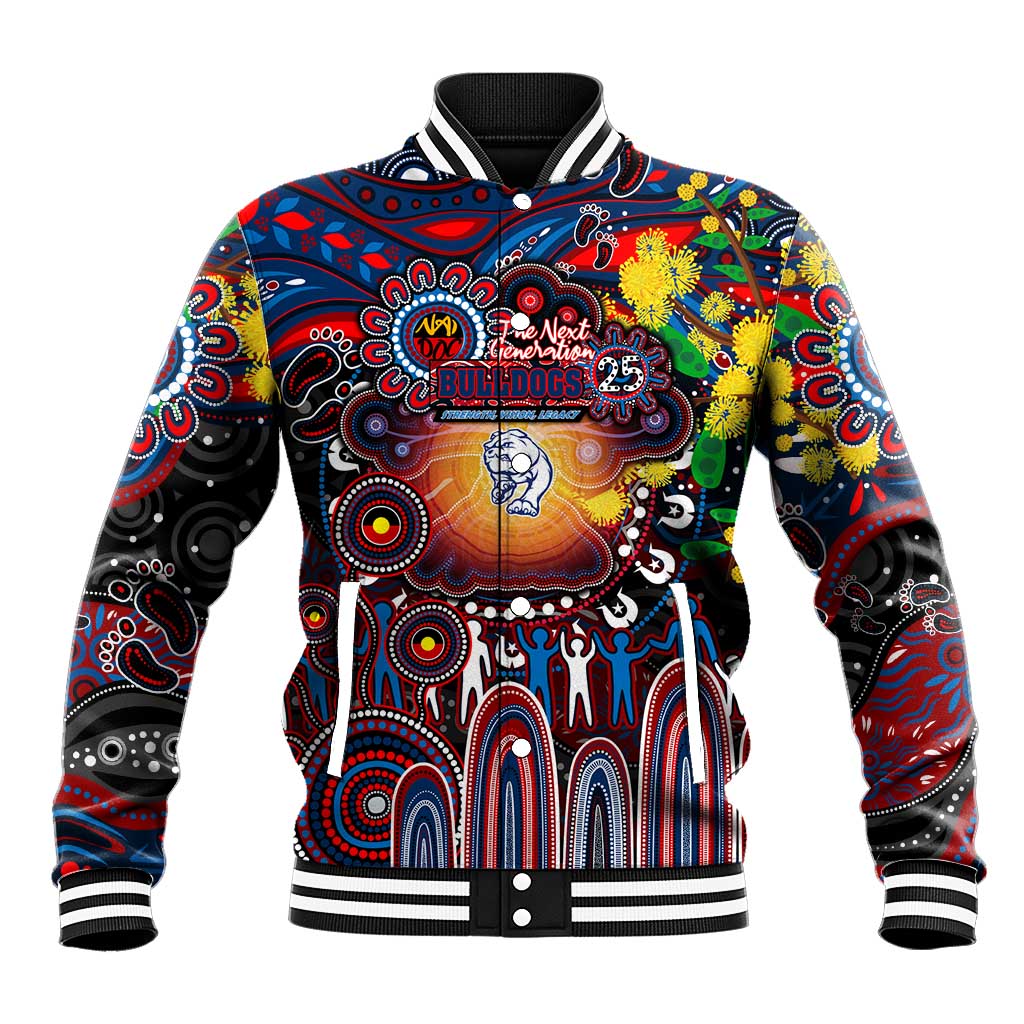 Personalised NAIDOC Week 2025 Bulldogs Football Baseball Jacket Aboriginal Dot Painting