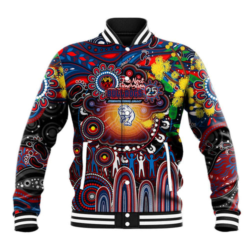 Personalised NAIDOC Week 2025 Bulldogs Football Baseball Jacket Aboriginal Dot Painting