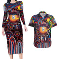 Personalised NAIDOC Week 2025 Bulldogs Football Couples Matching Long Sleeve Bodycon Dress and Hawaiian Shirt Aboriginal Dot Painting