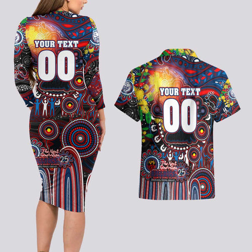 Personalised NAIDOC Week 2025 Bulldogs Football Couples Matching Long Sleeve Bodycon Dress and Hawaiian Shirt Aboriginal Dot Painting