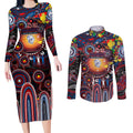 Personalised NAIDOC Week 2025 Bulldogs Football Couples Matching Long Sleeve Bodycon Dress and Long Sleeve Button Shirt Aboriginal Dot Painting