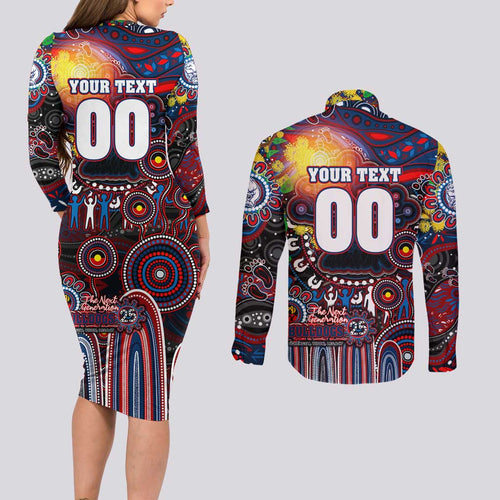 Personalised NAIDOC Week 2025 Bulldogs Football Couples Matching Long Sleeve Bodycon Dress and Long Sleeve Button Shirt Aboriginal Dot Painting
