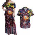 Personalised NAIDOC Week 2025 Bulldogs Football Couples Matching Off Shoulder Maxi Dress and Hawaiian Shirt Aboriginal Dot Painting