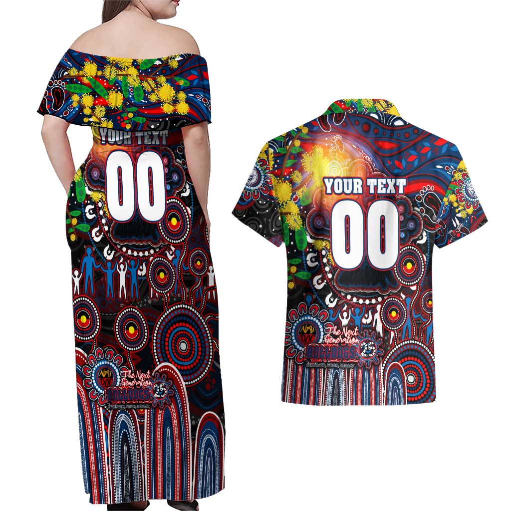 Personalised NAIDOC Week 2025 Bulldogs Football Couples Matching Off Shoulder Maxi Dress and Hawaiian Shirt Aboriginal Dot Painting