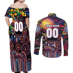 Personalised NAIDOC Week 2025 Bulldogs Football Couples Matching Off Shoulder Maxi Dress and Long Sleeve Button Shirt Aboriginal Dot Painting