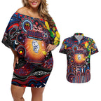 Personalised NAIDOC Week 2025 Bulldogs Football Couples Matching Off Shoulder Short Dress and Hawaiian Shirt Aboriginal Dot Painting