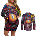 Personalised NAIDOC Week 2025 Bulldogs Football Couples Matching Off Shoulder Short Dress and Long Sleeve Button Shirt Aboriginal Dot Painting