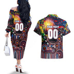 Personalised NAIDOC Week 2025 Bulldogs Football Couples Matching Off The Shoulder Long Sleeve Dress and Hawaiian Shirt Aboriginal Dot Painting