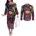 Personalised NAIDOC Week 2025 Bulldogs Football Couples Matching Off The Shoulder Long Sleeve Dress and Long Sleeve Button Shirt Aboriginal Dot Painting
