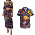 Personalised NAIDOC Week 2025 Bulldogs Football Couples Matching Puletasi and Hawaiian Shirt Aboriginal Dot Painting