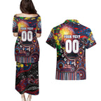 Personalised NAIDOC Week 2025 Bulldogs Football Couples Matching Puletasi and Hawaiian Shirt Aboriginal Dot Painting