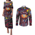 Personalised NAIDOC Week 2025 Bulldogs Football Couples Matching Puletasi and Long Sleeve Button Shirt Aboriginal Dot Painting
