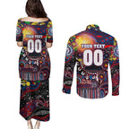 Personalised NAIDOC Week 2025 Bulldogs Football Couples Matching Puletasi and Long Sleeve Button Shirt Aboriginal Dot Painting