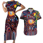 Personalised NAIDOC Week 2025 Bulldogs Football Couples Matching Short Sleeve Bodycon Dress and Hawaiian Shirt Aboriginal Dot Painting