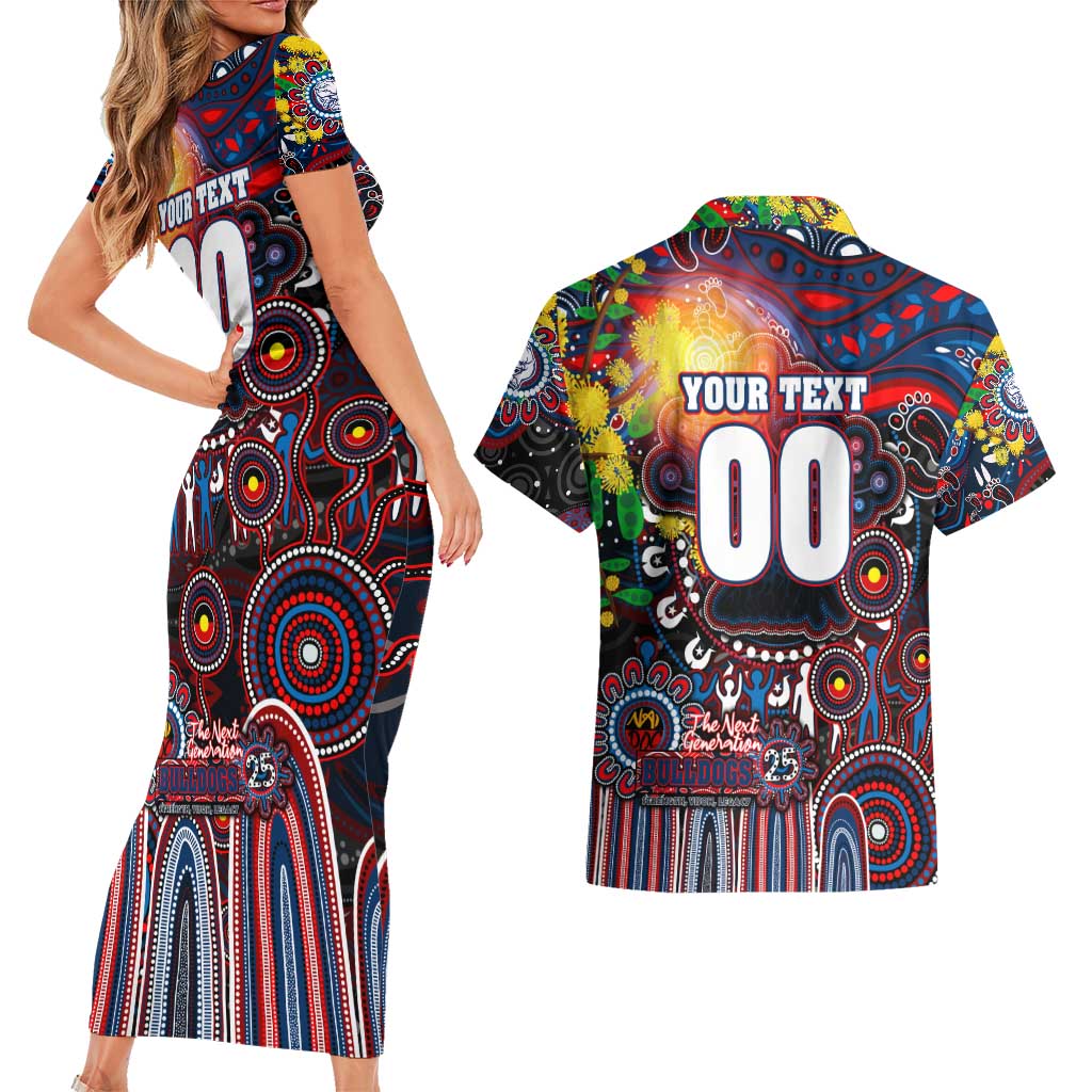Personalised NAIDOC Week 2025 Bulldogs Football Couples Matching Short Sleeve Bodycon Dress and Hawaiian Shirt Aboriginal Dot Painting