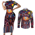 Personalised NAIDOC Week 2025 Bulldogs Football Couples Matching Short Sleeve Bodycon Dress and Long Sleeve Button Shirt Aboriginal Dot Painting