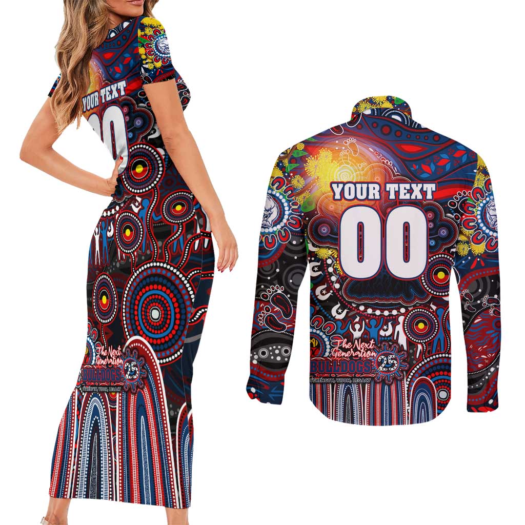 Personalised NAIDOC Week 2025 Bulldogs Football Couples Matching Short Sleeve Bodycon Dress and Long Sleeve Button Shirt Aboriginal Dot Painting
