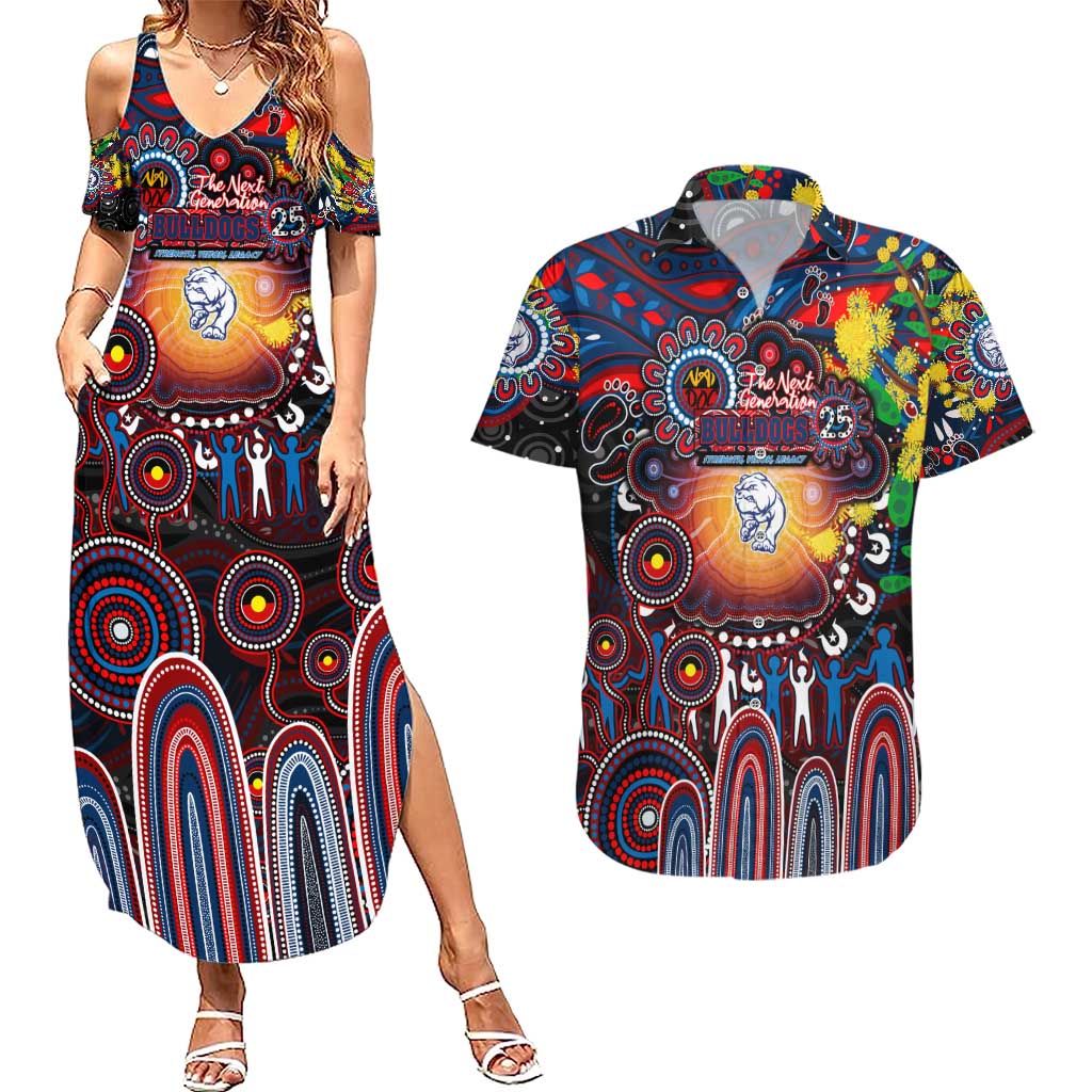 Personalised NAIDOC Week 2025 Bulldogs Football Couples Matching Summer Maxi Dress and Hawaiian Shirt Aboriginal Dot Painting