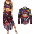 Personalised NAIDOC Week 2025 Bulldogs Football Couples Matching Summer Maxi Dress and Long Sleeve Button Shirt Aboriginal Dot Painting
