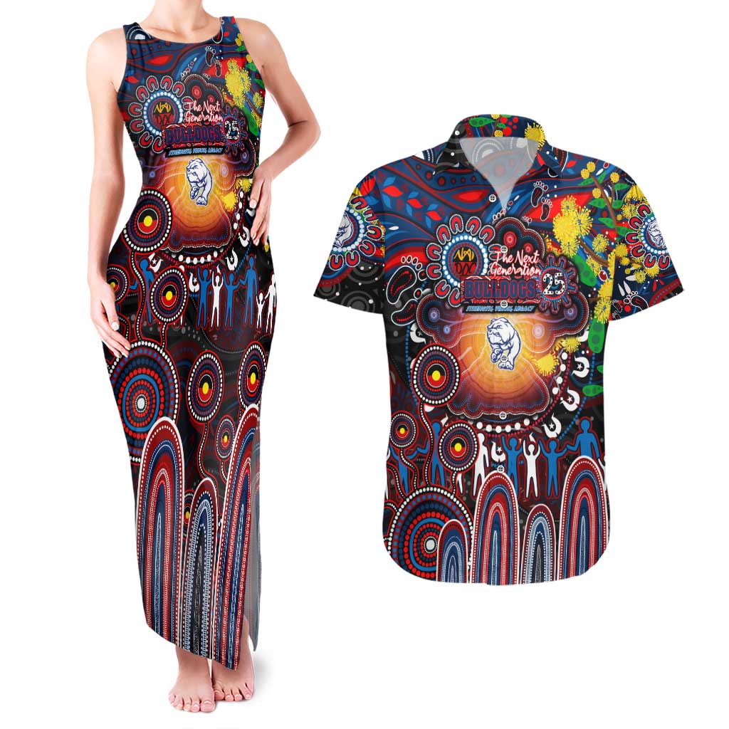 Personalised NAIDOC Week 2025 Bulldogs Football Couples Matching Tank Maxi Dress and Hawaiian Shirt Aboriginal Dot Painting