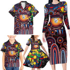 Personalised NAIDOC Week 2025 Bulldogs Football Family Matching Long Sleeve Bodycon Dress and Hawaiian Shirt Aboriginal Dot Painting